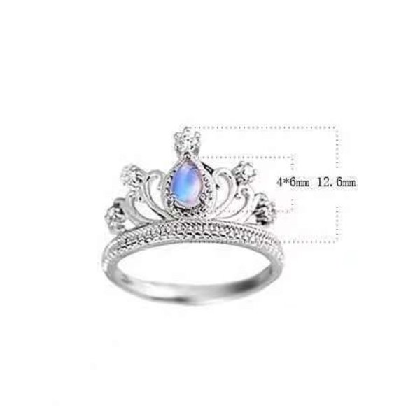 Sterling Silver Genuine Moonstone Tiara Crown Ring - Picture 3 of 6